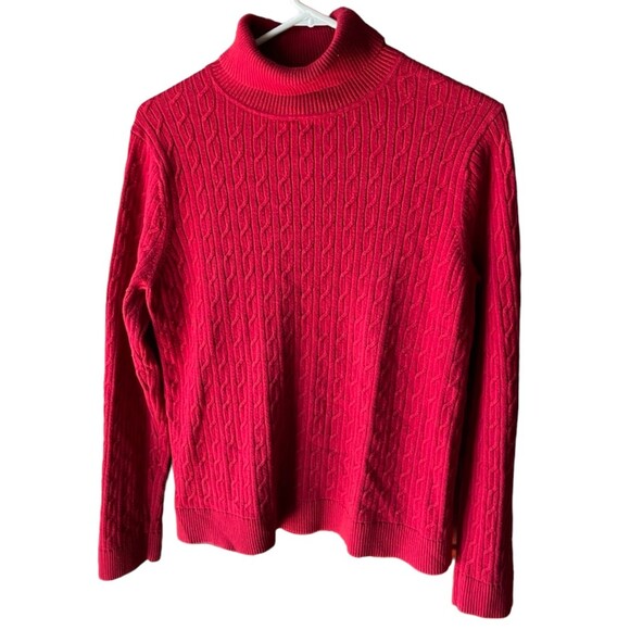 Talbots XL Wine-Color Turtleneck Cable Knit Sweater Burgundy 100% Cotton - Picture 1 of 6
